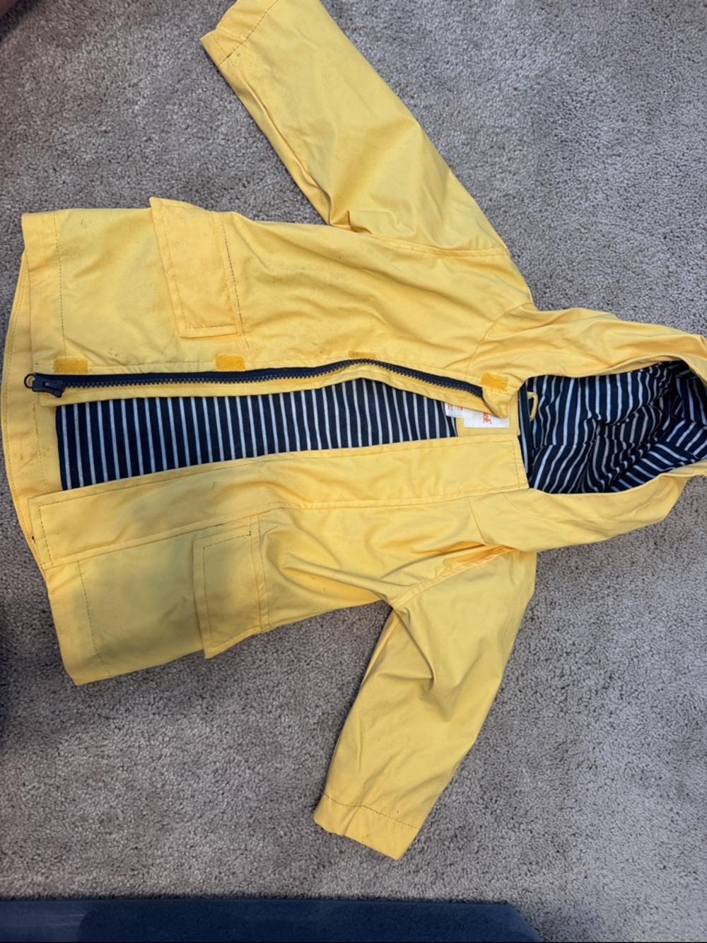 Cat & Jack Yellow Hooded Kids Raincoat with Striped Lining